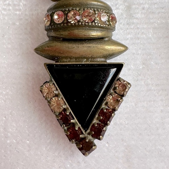 Vintage Sorrelli Drop Pierced Earrings, Antique Brass Setting, Rhinestones - Picture 3 of 6